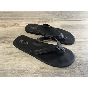 Flojos Women's Claire‎ Thin Profile Stitched Strap Black Thong Sandal Sz 8